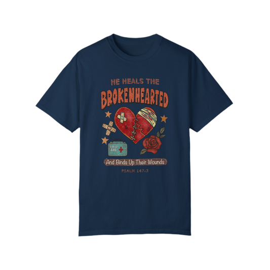 “He Heals The Brokenhearted” Unisex Garment-Dyed T-Shirt