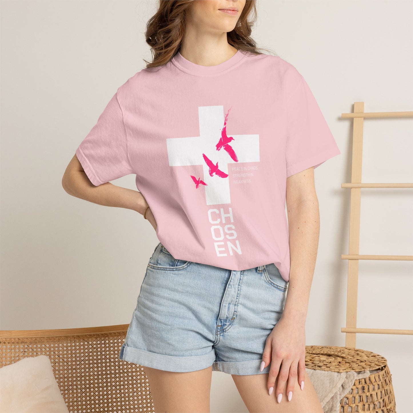 God Heals Chosen Cross T‑Shirt — Faith Graphic Tee with Birds