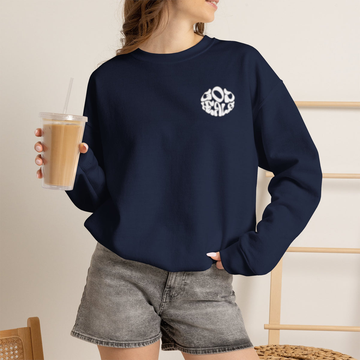 Crewneck Sweatshirt — Small White 'Do Be Kind' Retro Script Chest Logo