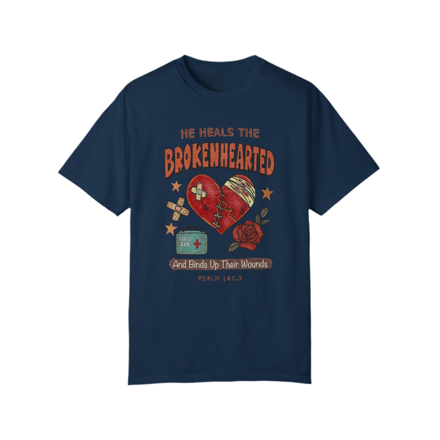 “He Heals The Brokenhearted” Unisex Garment-Dyed T-Shirt