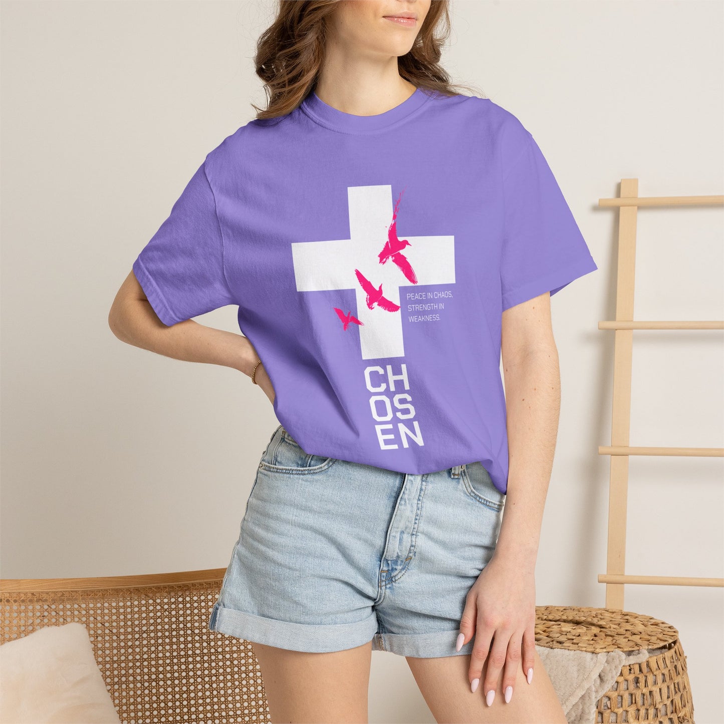 God Heals Chosen Cross T‑Shirt — Faith Graphic Tee with Birds