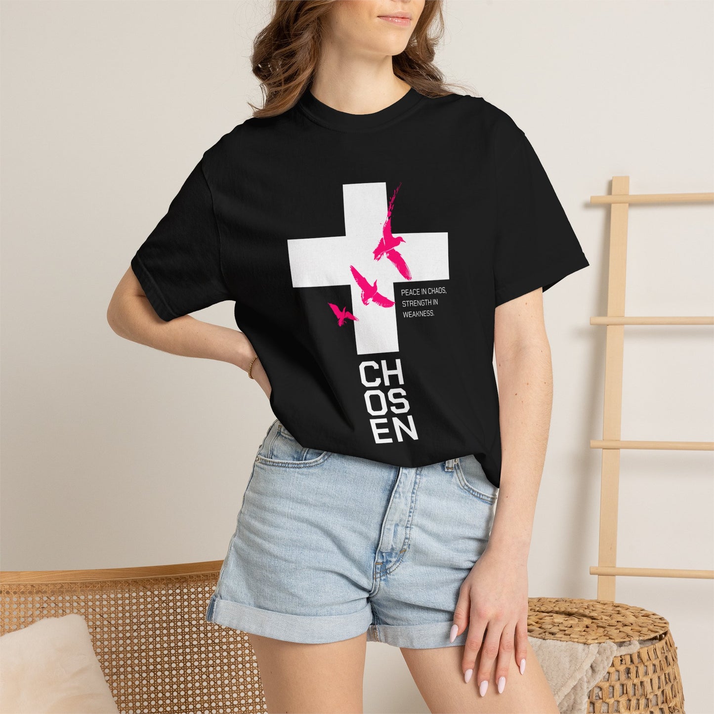 God Heals Chosen Cross T‑Shirt — Faith Graphic Tee with Birds