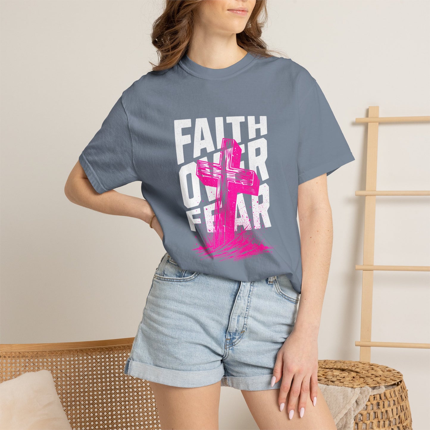 God Heals Faith Over Fear T-Shirt — Christian Cross Graphic Tee