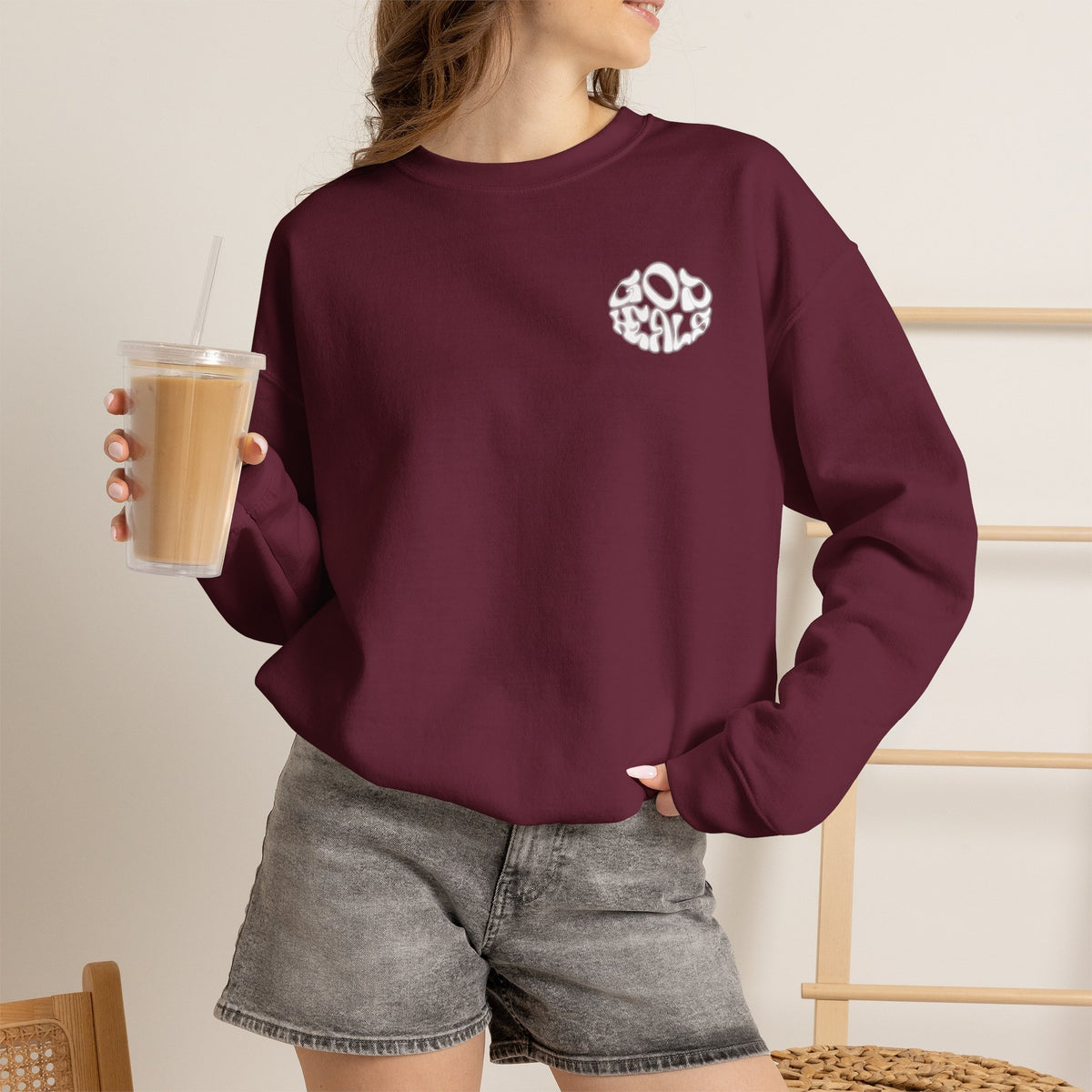 Crewneck Sweatshirt — Small White 'Do Be Kind' Retro Script Chest Logo