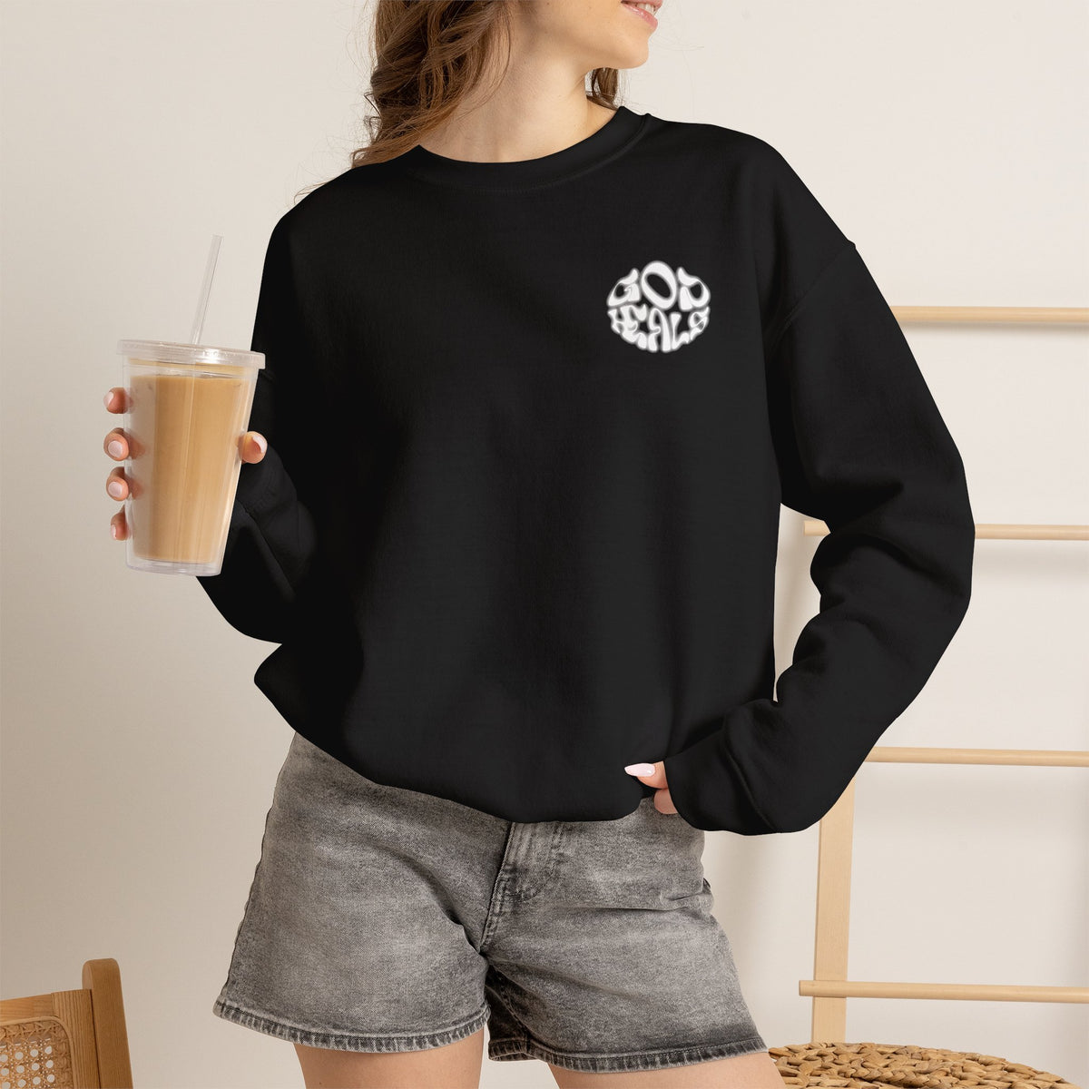 Crewneck Sweatshirt — Small White 'Do Be Kind' Retro Script Chest Logo