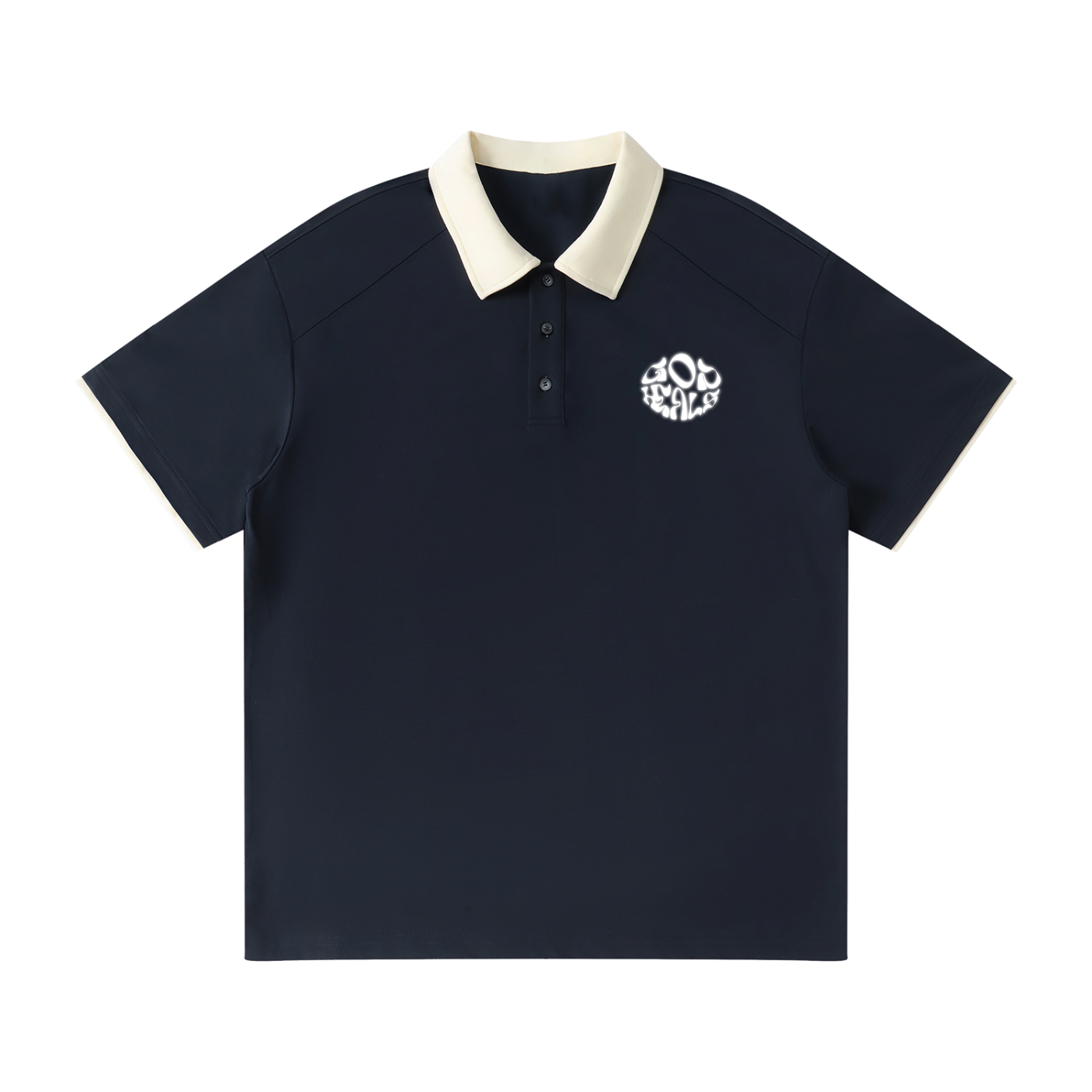 God Heals Contrast Collar Raglan Polo Shirt