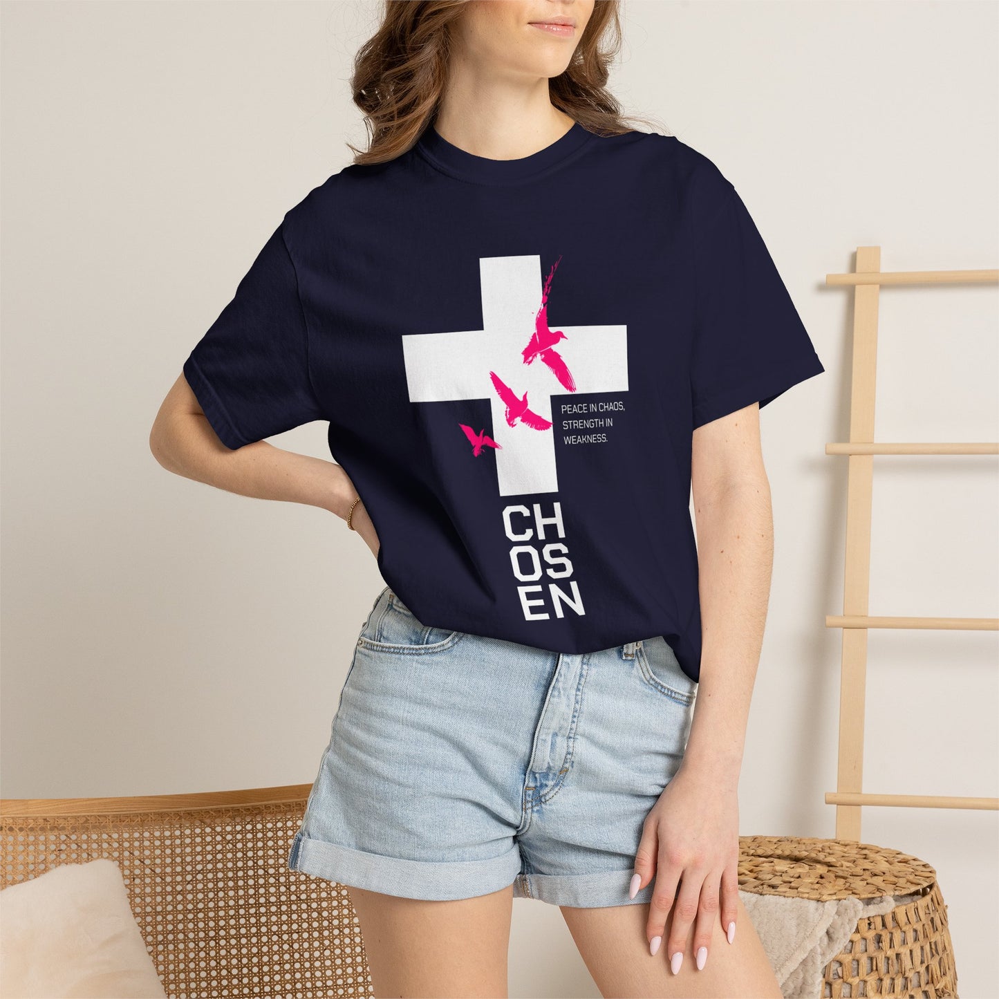 God Heals Chosen Cross T‑Shirt — Faith Graphic Tee with Birds