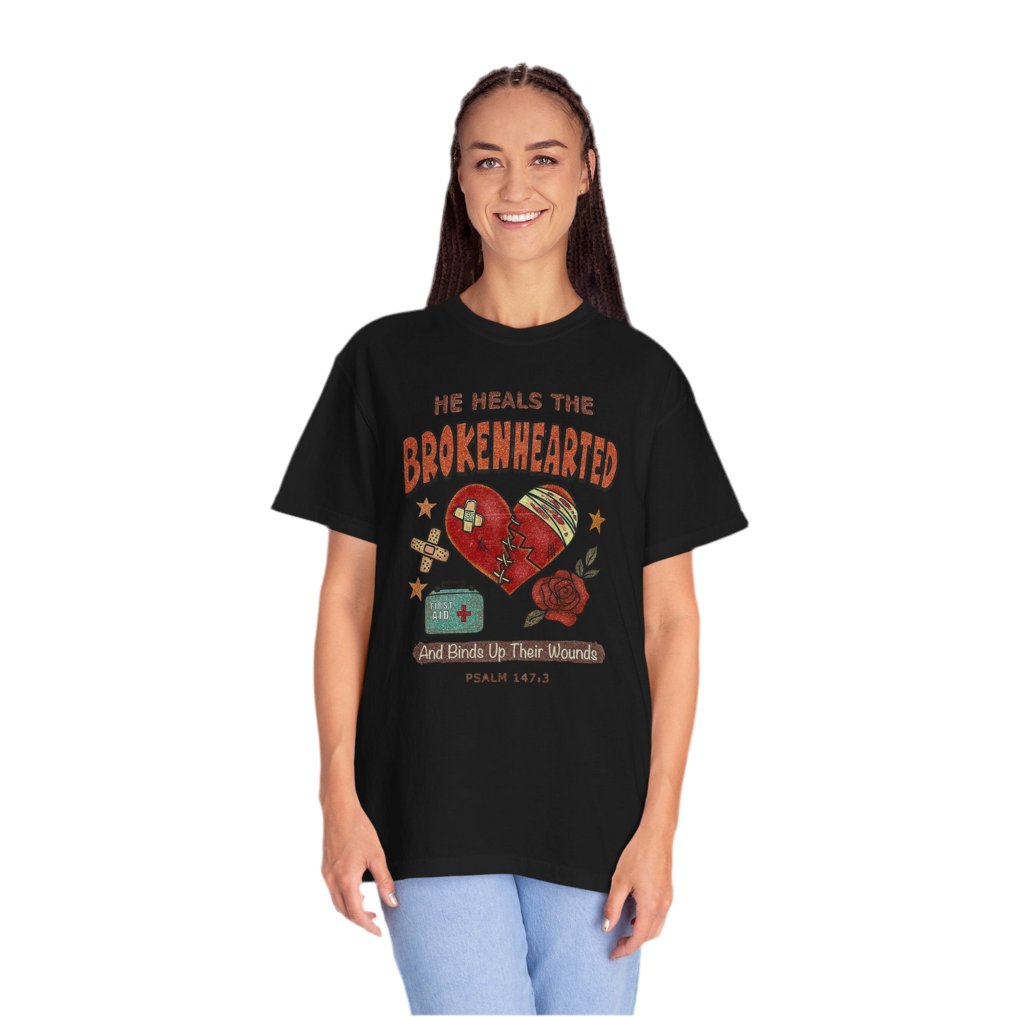 “He Heals The Brokenhearted” Unisex Garment-Dyed T-Shirt