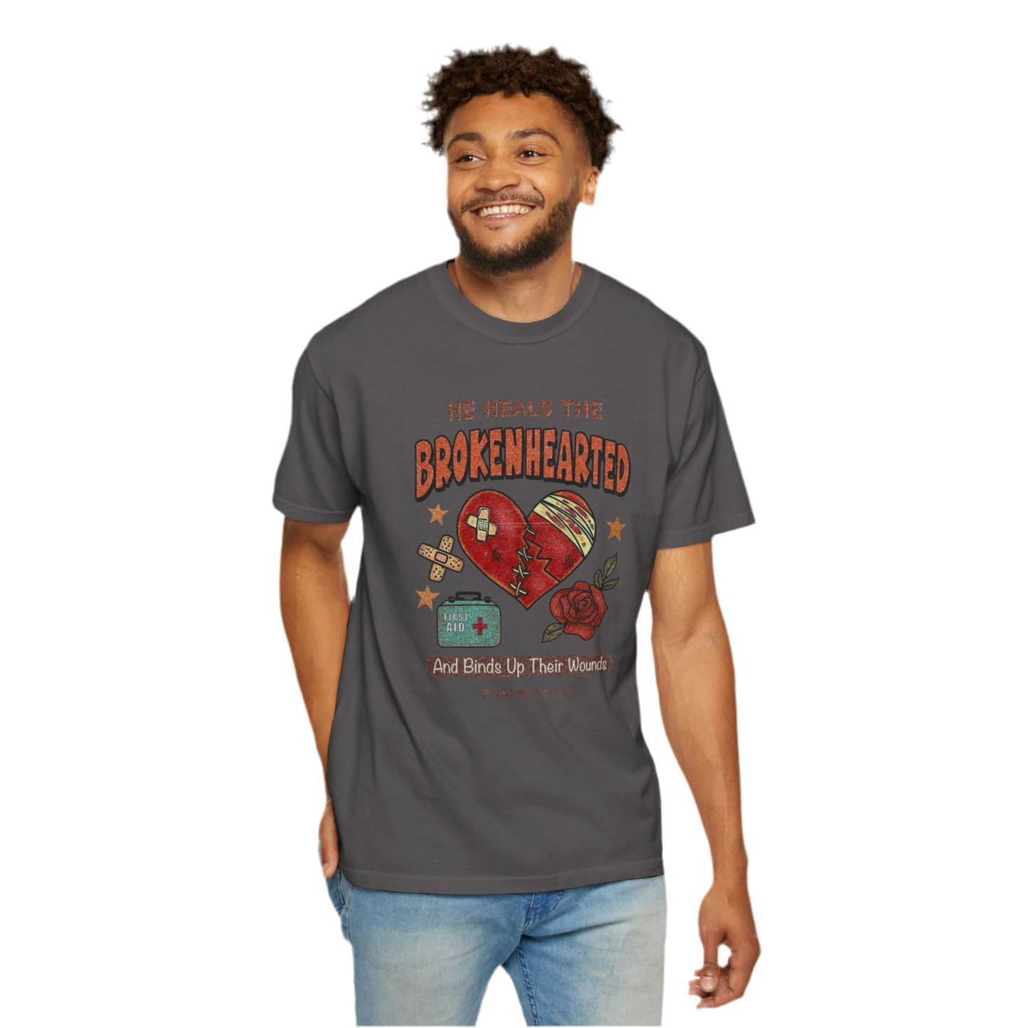 “He Heals The Brokenhearted” Unisex Garment-Dyed T-Shirt