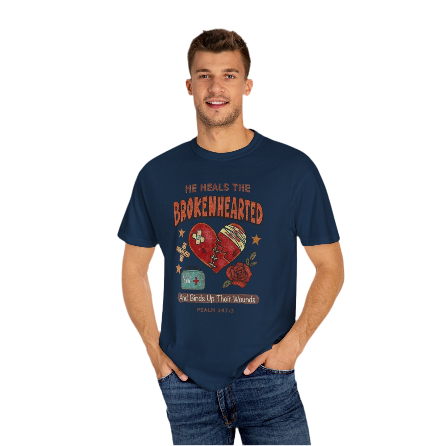 “He Heals The Brokenhearted” Unisex Garment-Dyed T-Shirt