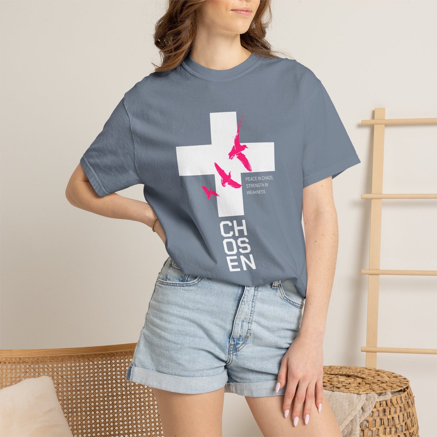 God Heals Chosen Cross T‑Shirt — Faith Graphic Tee with Birds