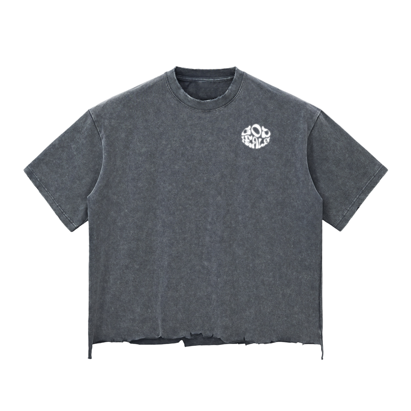 God Heals Snow Wash Raw-Hem Boxy T-shirt