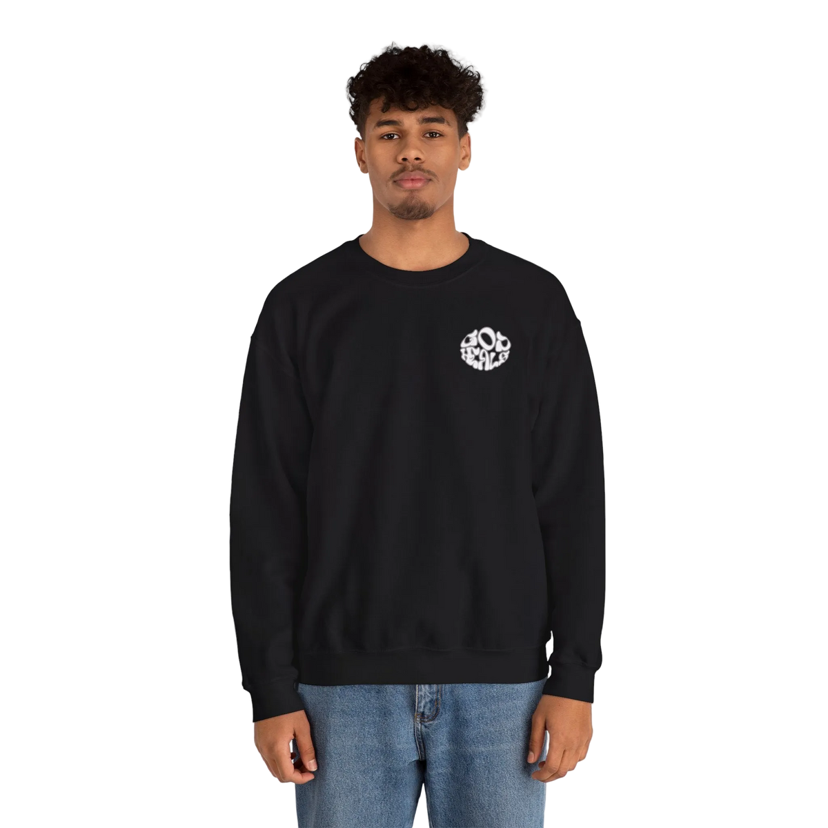 Crewneck Sweatshirt — Small White 'Do Be Kind' Retro Script Chest Logo