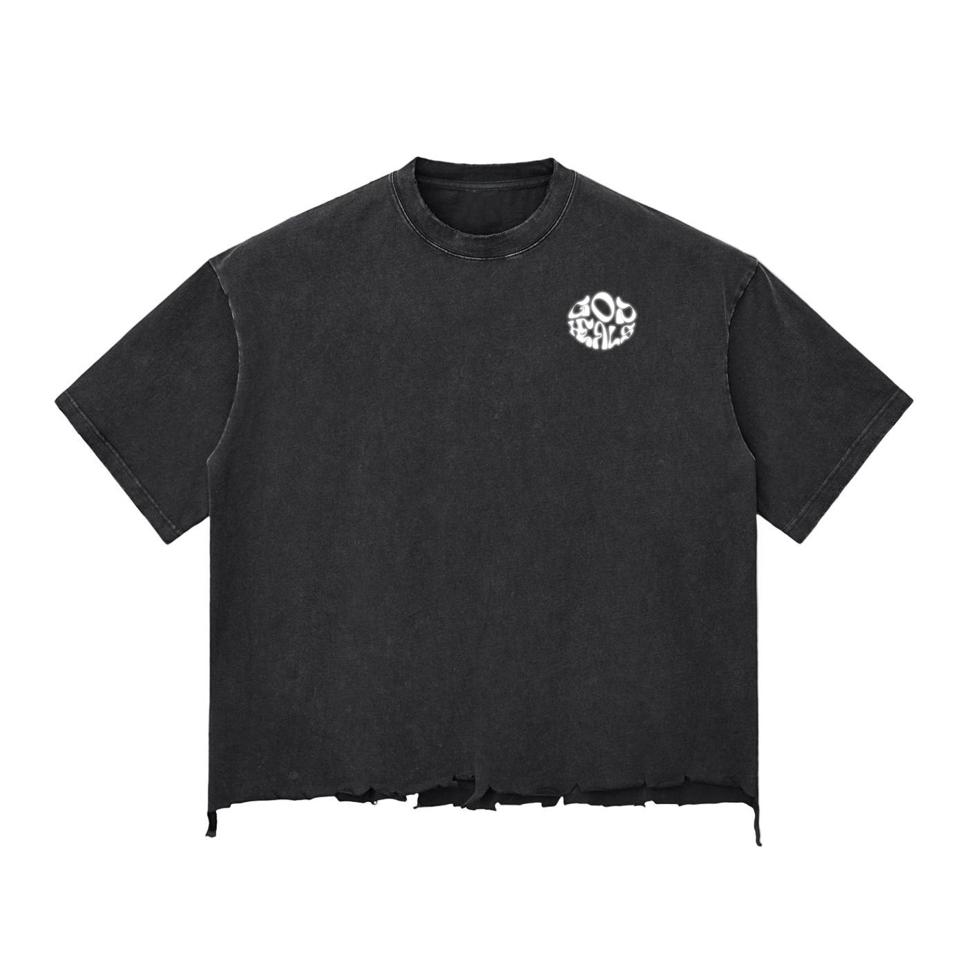 God Heals Snow Wash Raw-Hem Boxy T-shirt
