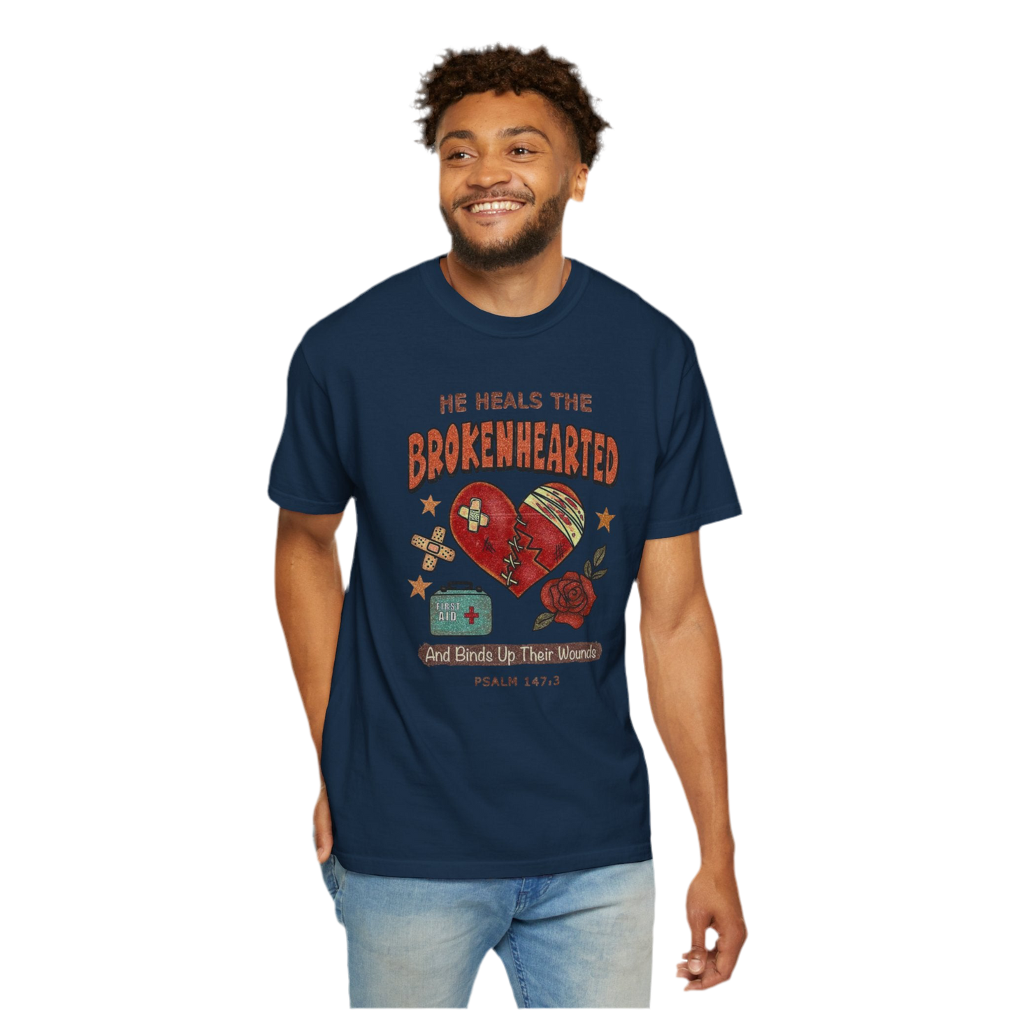 “He Heals The Brokenhearted” Unisex Garment-Dyed T-Shirt