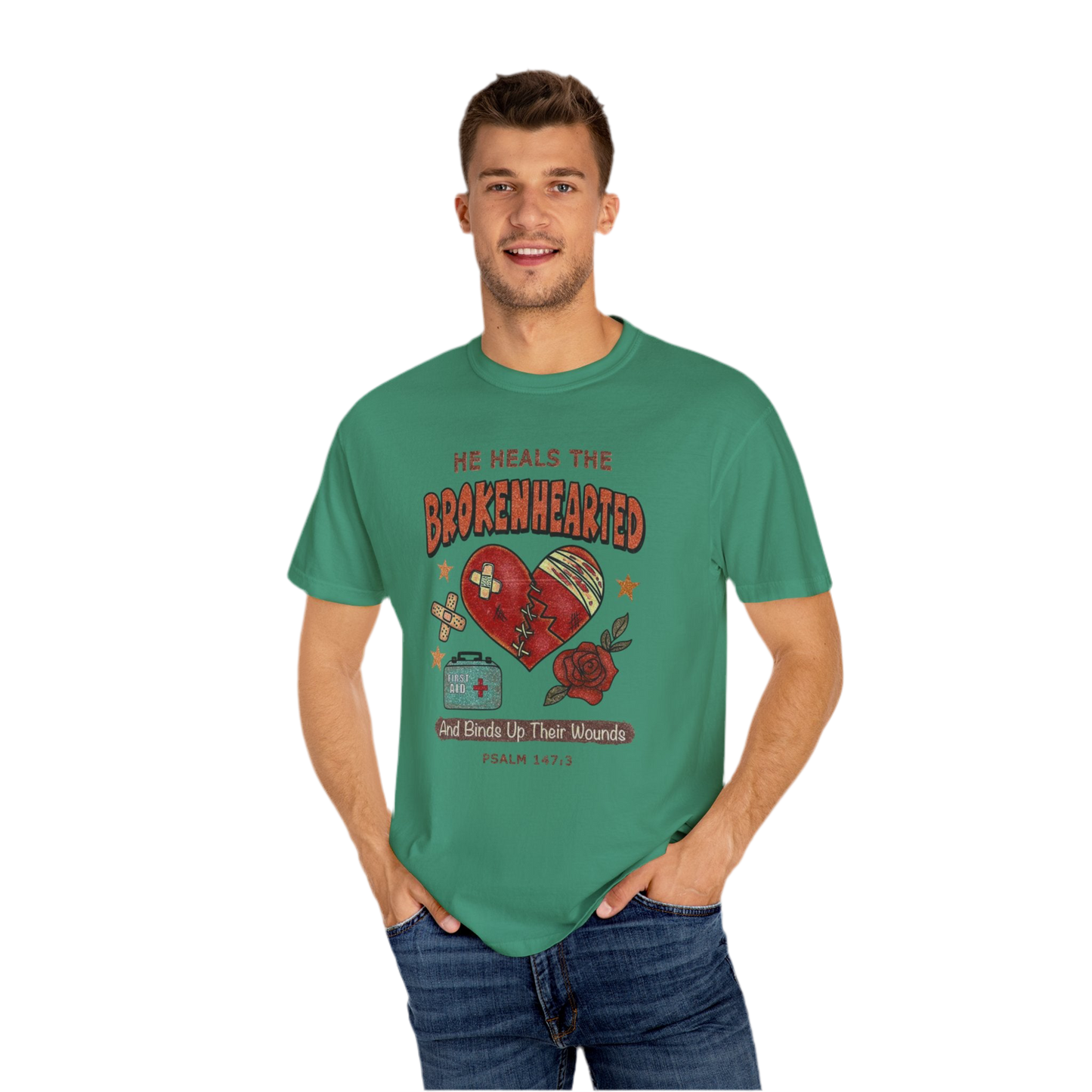“He Heals The Brokenhearted” Unisex Garment-Dyed T-Shirt