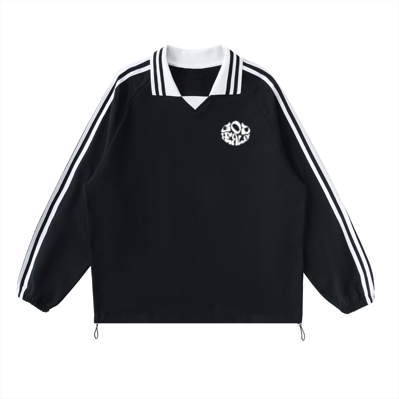 God Heals Contrast Striped Lapel Collar Sweatshirt