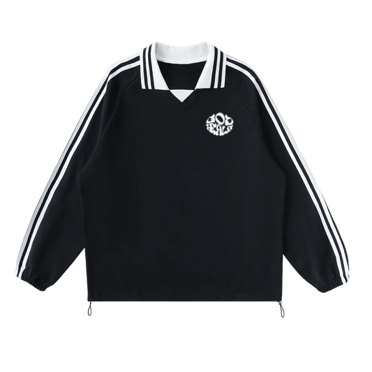 Contrast Striped Lapel Collar Sweatshirt