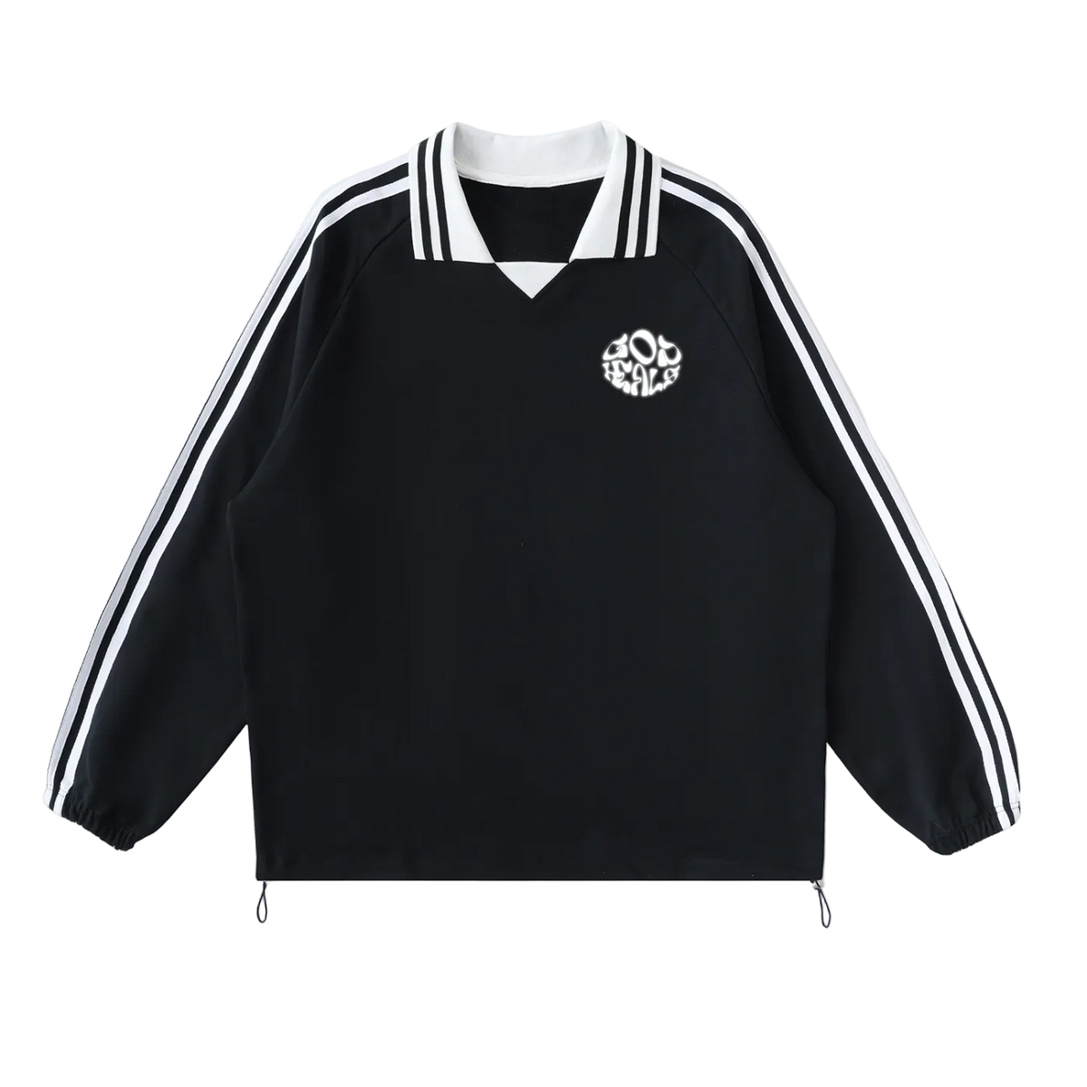 Contrast Striped Lapel Collar Sweatshirt