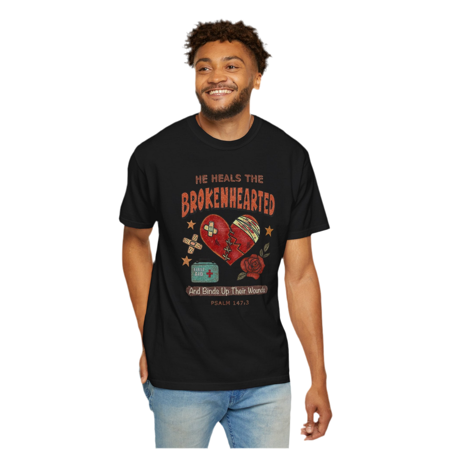 “He Heals The Brokenhearted” Unisex Garment-Dyed T-Shirt