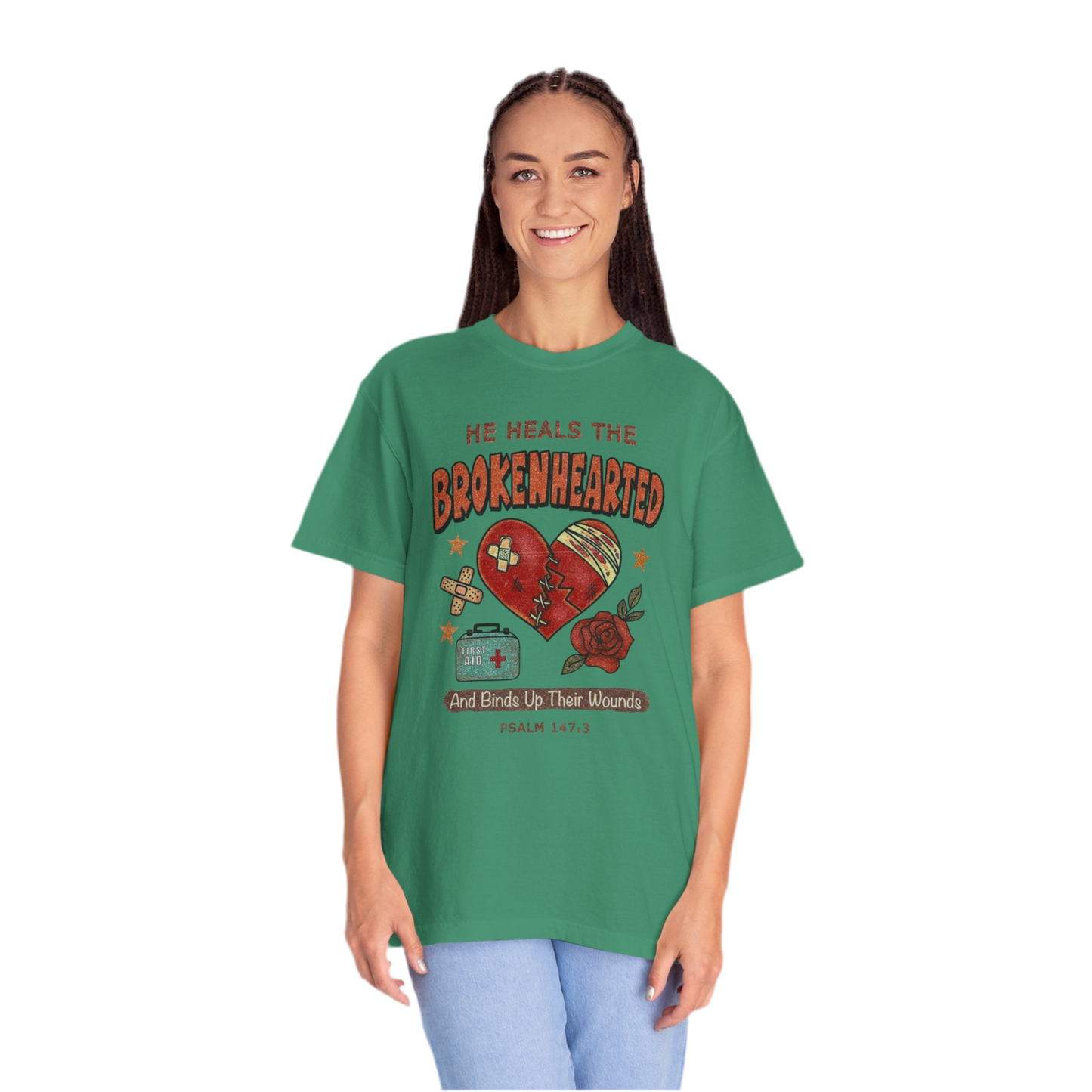 “He Heals The Brokenhearted” Unisex Garment-Dyed T-Shirt