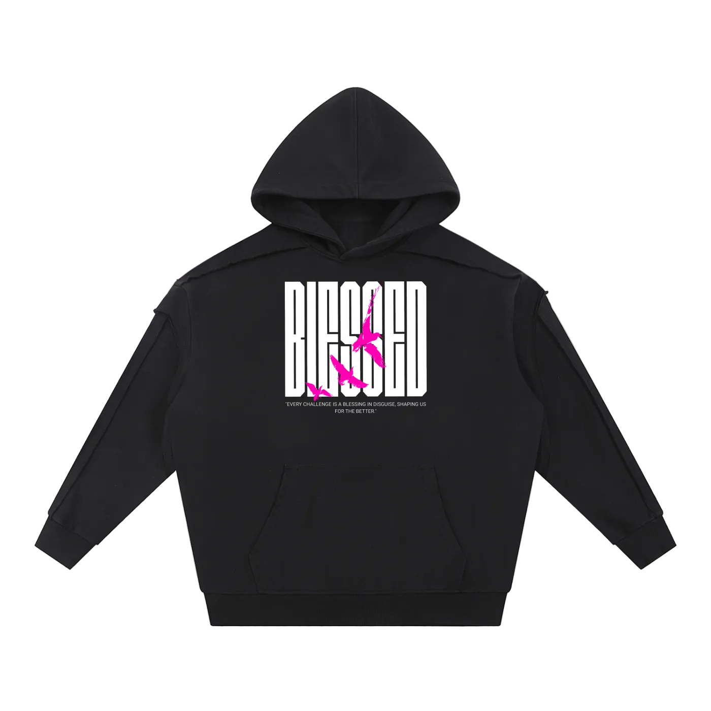 God Heals Contrast Tape Raw Edge Double Layered Hoodie