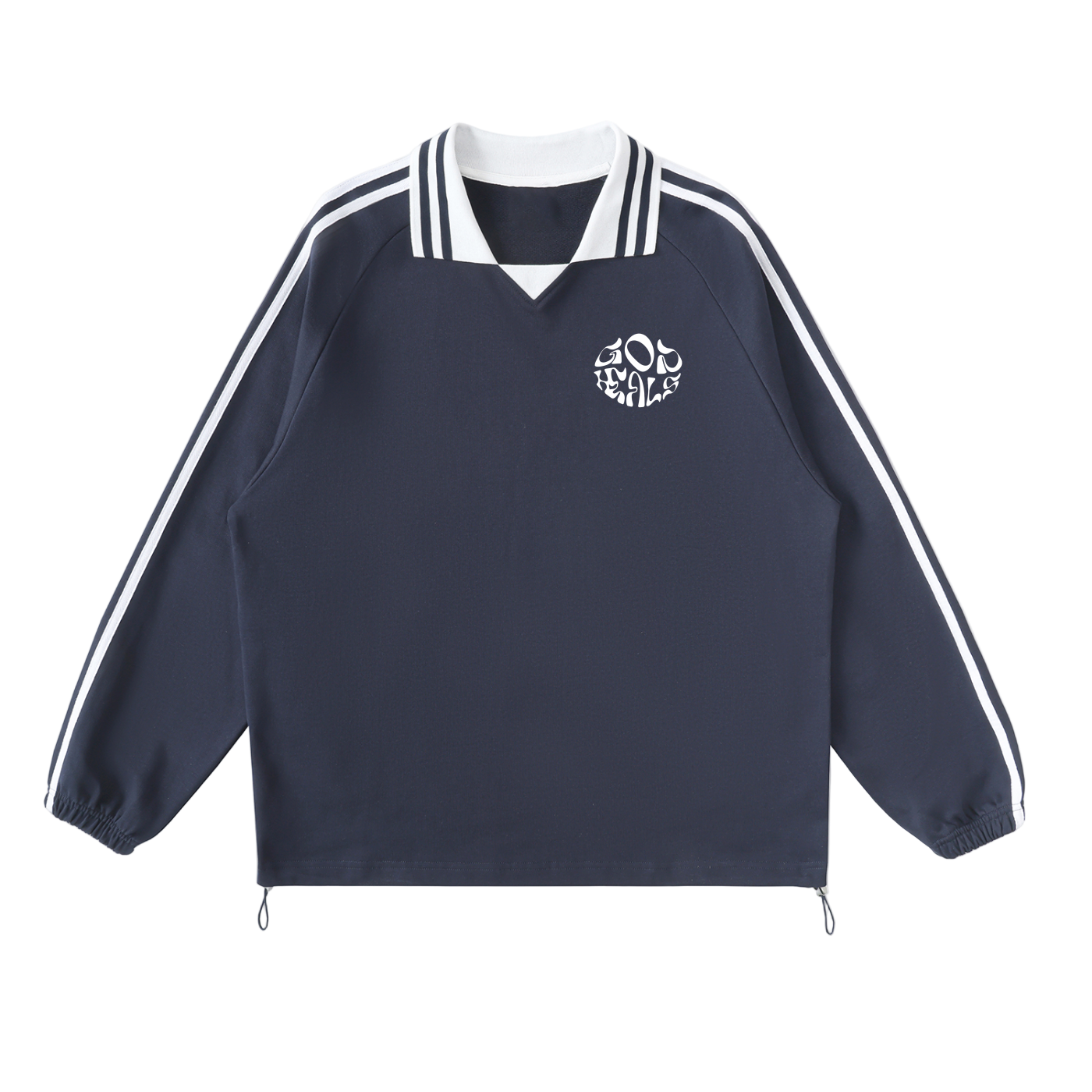 God Heals Contrast Striped Lapel Collar Sweatshirt