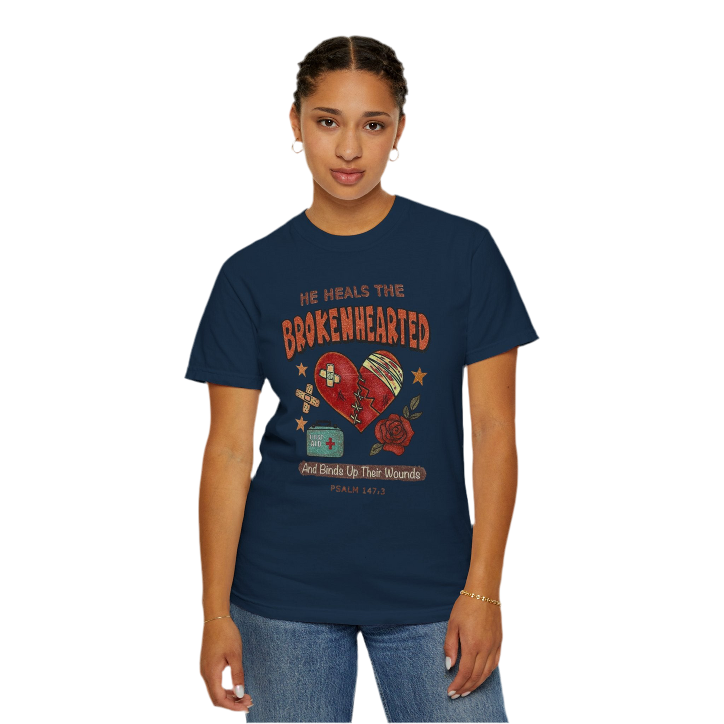 “He Heals The Brokenhearted” Unisex Garment-Dyed T-Shirt