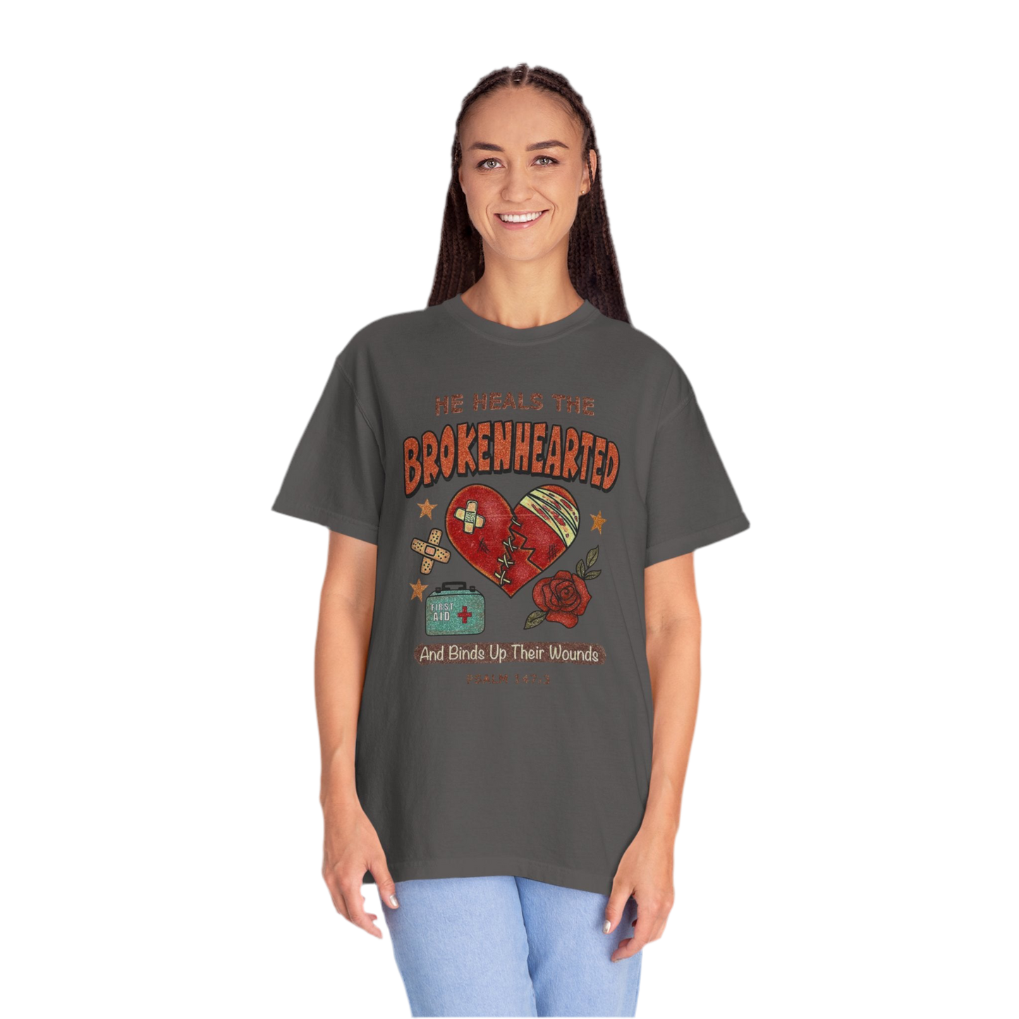 “He Heals The Brokenhearted” Unisex Garment-Dyed T-Shirt