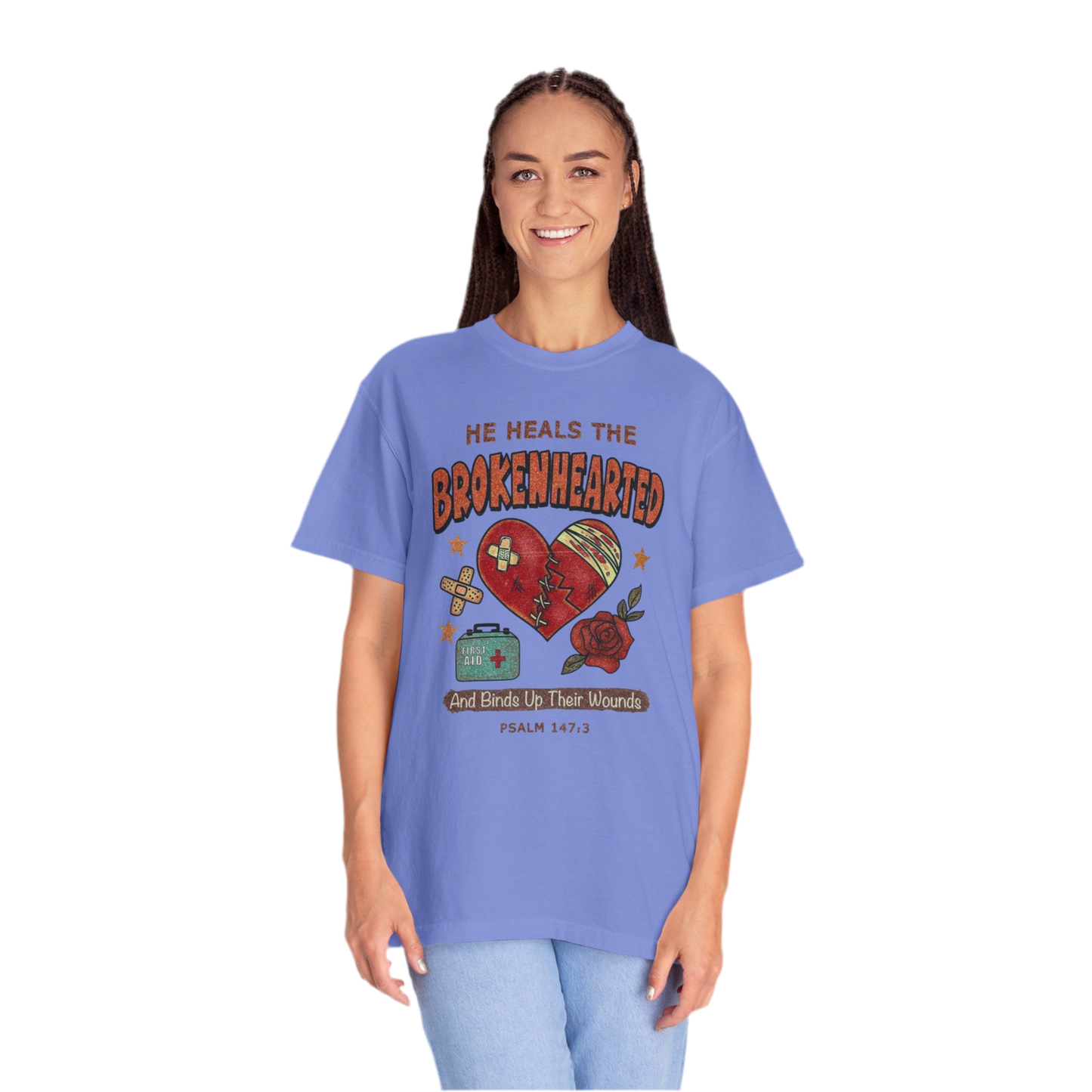 “He Heals The Brokenhearted” Unisex Garment-Dyed T-Shirt
