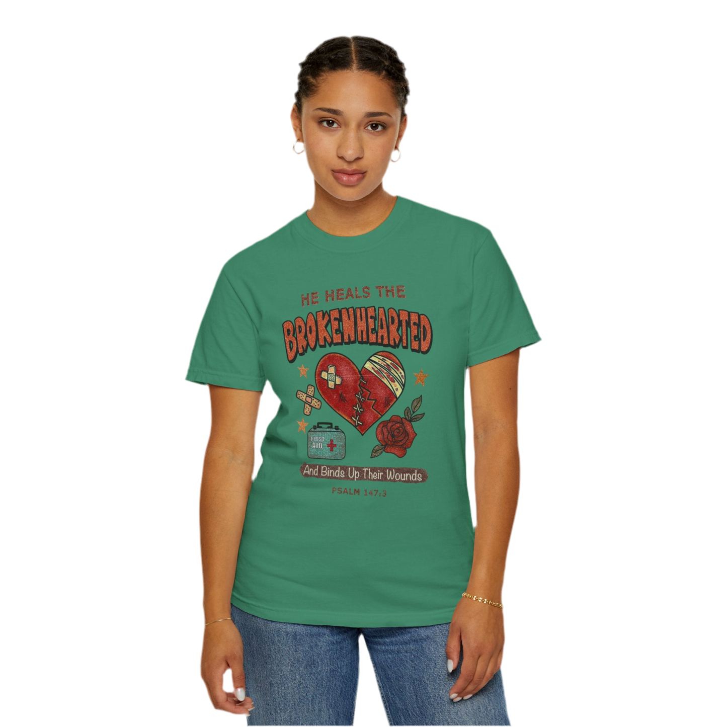 “He Heals The Brokenhearted” Unisex Garment-Dyed T-Shirt