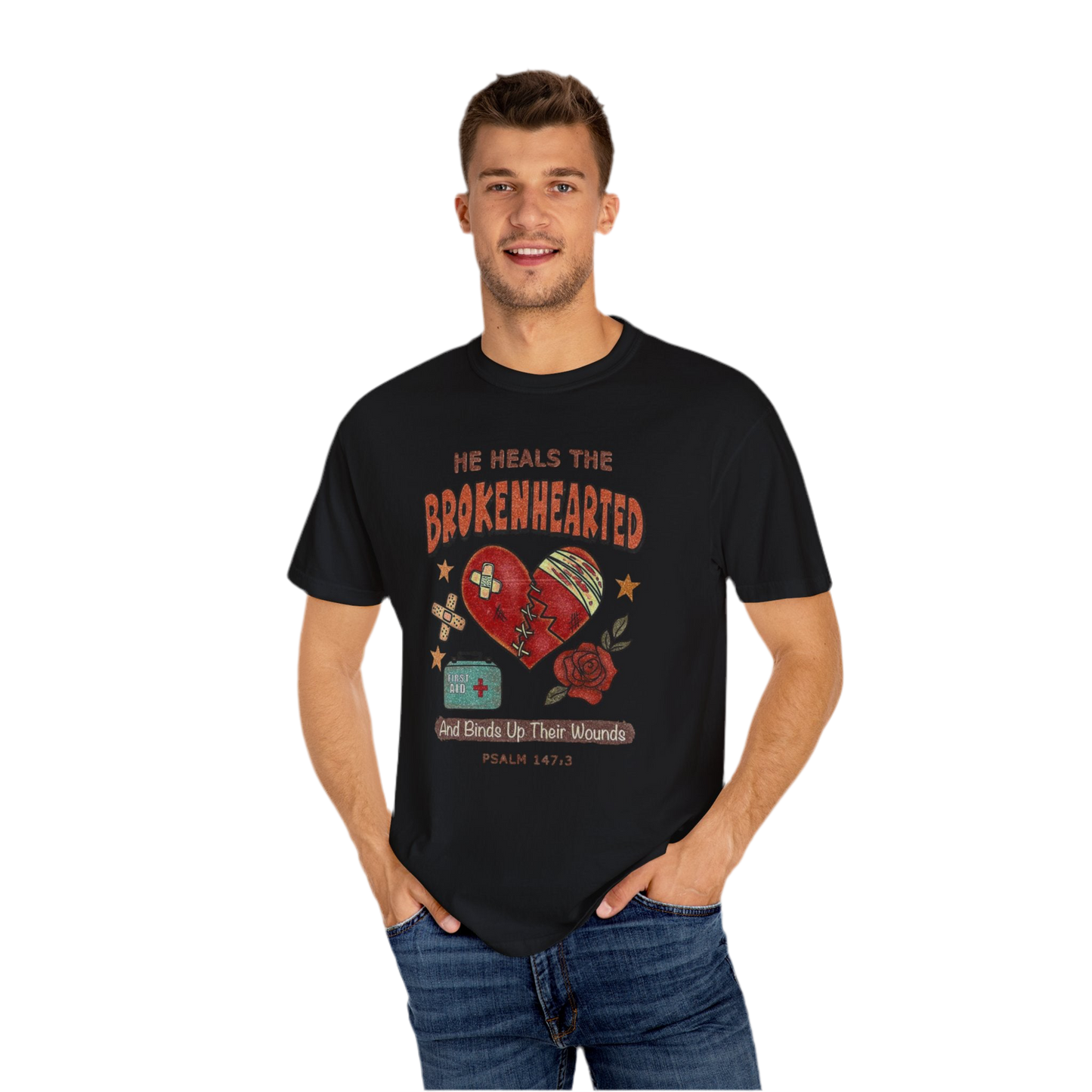 “He Heals The Brokenhearted” Unisex Garment-Dyed T-Shirt