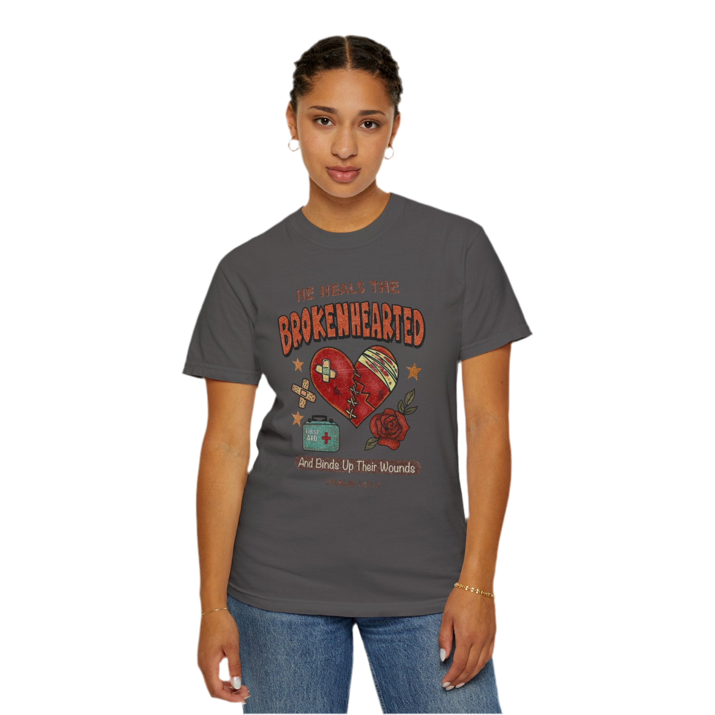 “He Heals The Brokenhearted” Unisex Garment-Dyed T-Shirt