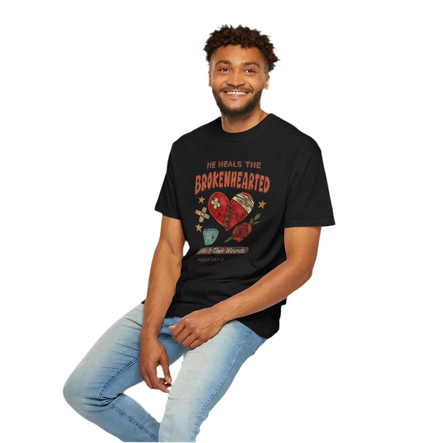 “He Heals The Brokenhearted” Unisex Garment-Dyed T-Shirt