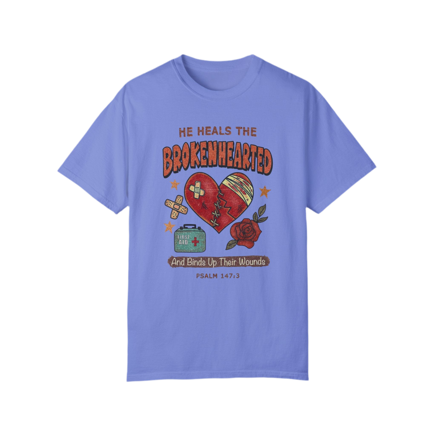 “He Heals The Brokenhearted” Unisex Garment-Dyed T-Shirt