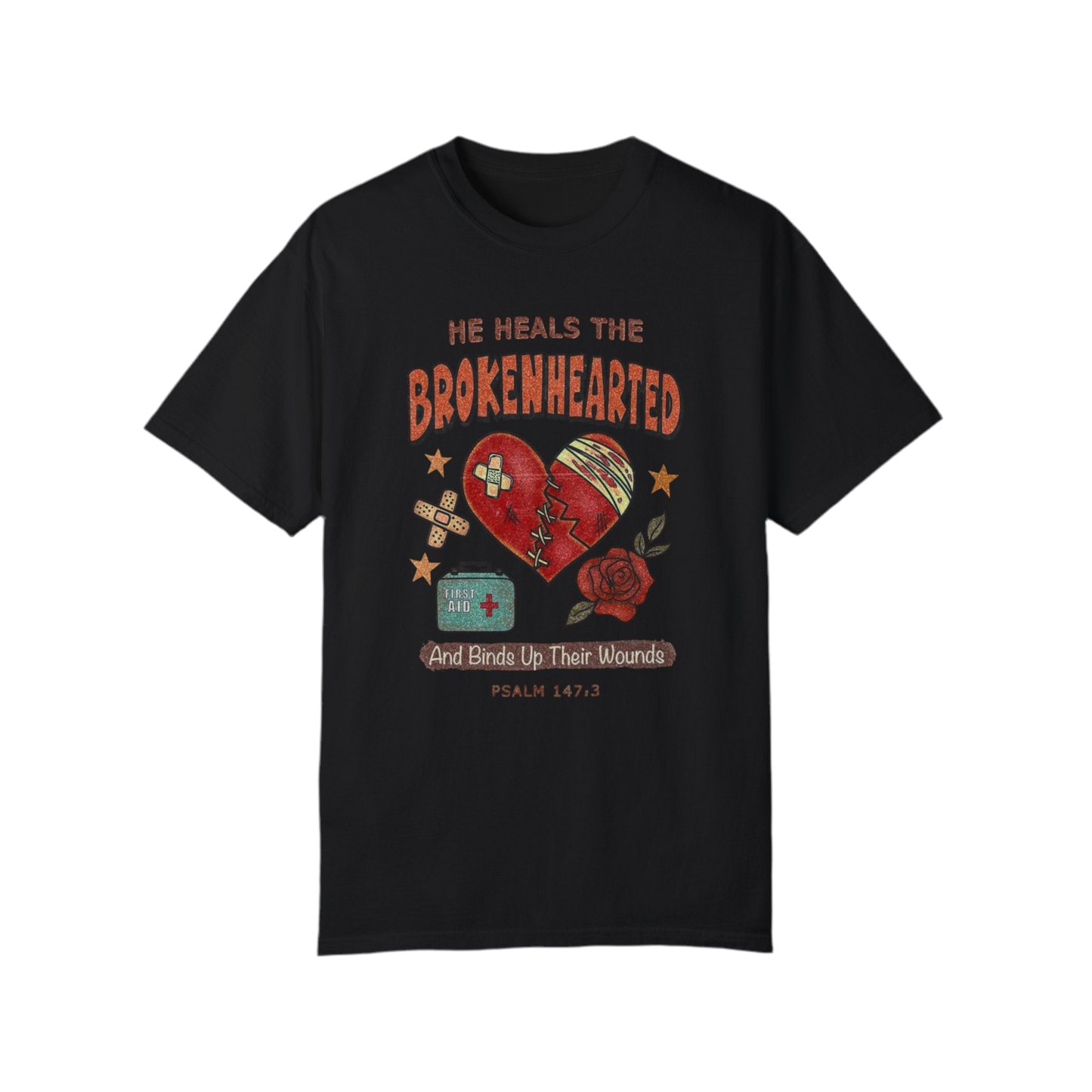 “He Heals The Brokenhearted” Unisex Garment-Dyed T-Shirt