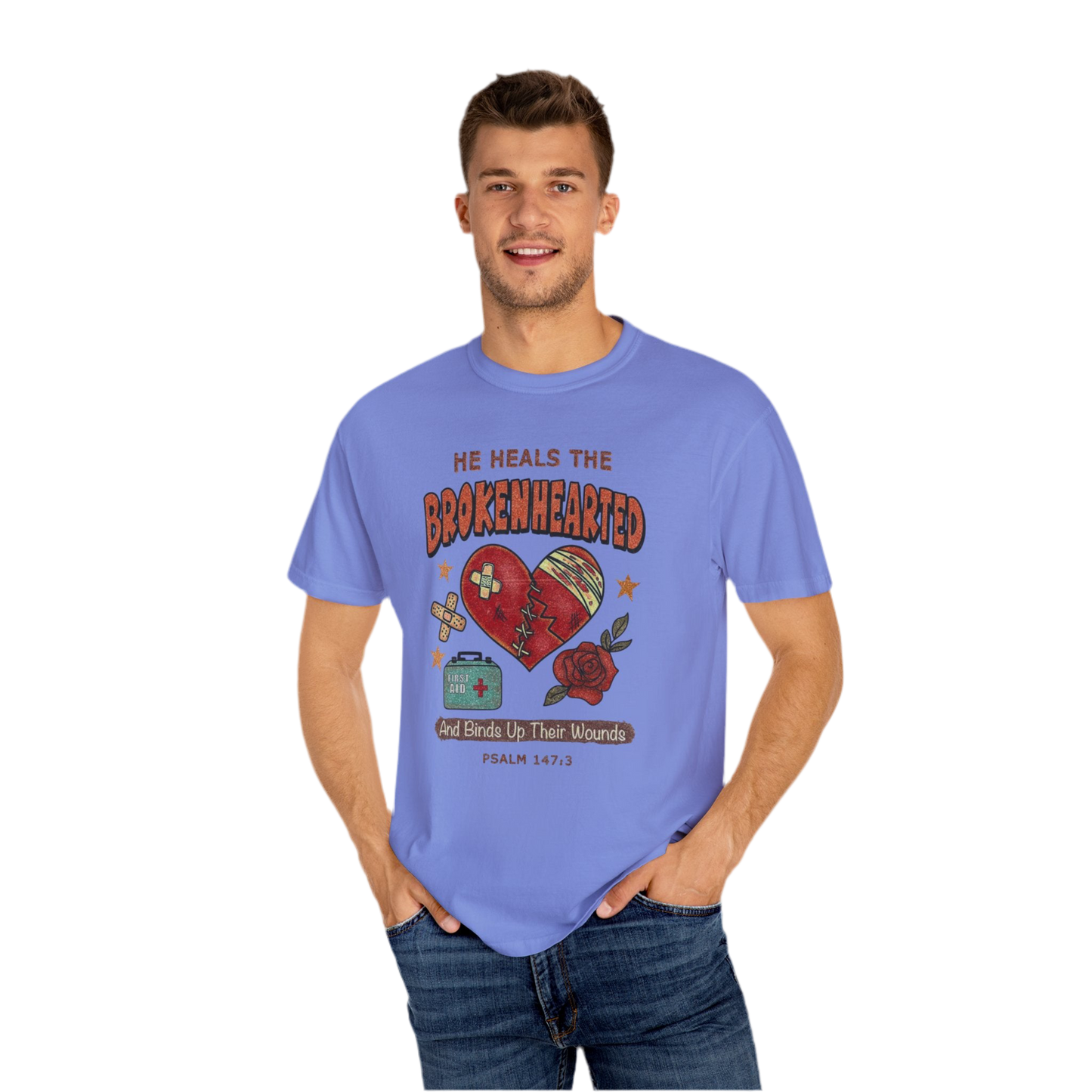 “He Heals The Brokenhearted” Unisex Garment-Dyed T-Shirt