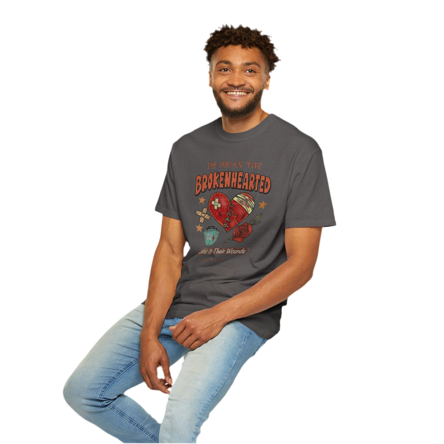 “He Heals The Brokenhearted” Unisex Garment-Dyed T-Shirt