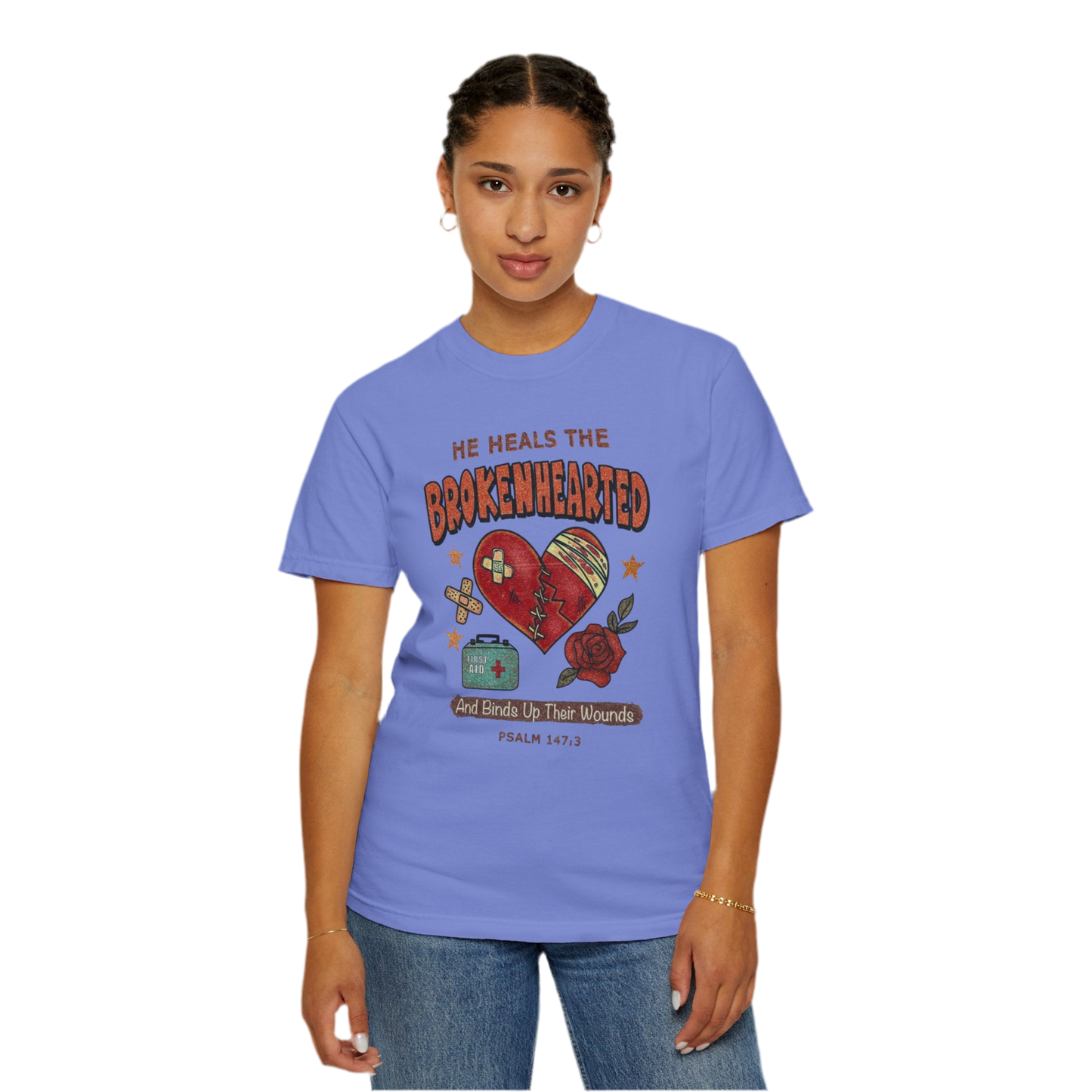 “He Heals The Brokenhearted” Unisex Garment-Dyed T-Shirt