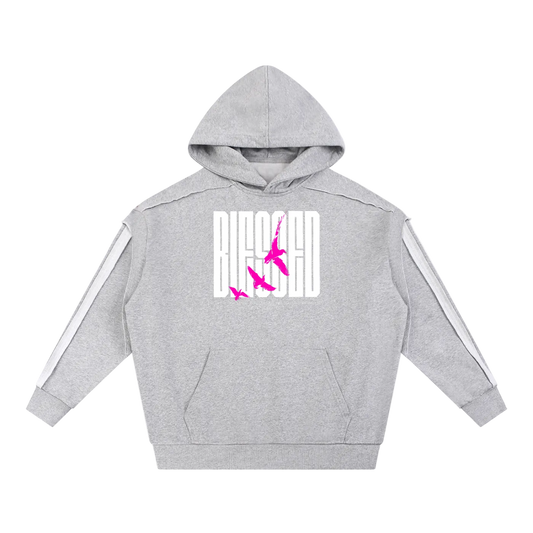 God Heals Contrast Tape Raw Edge Double Layered Hoodie