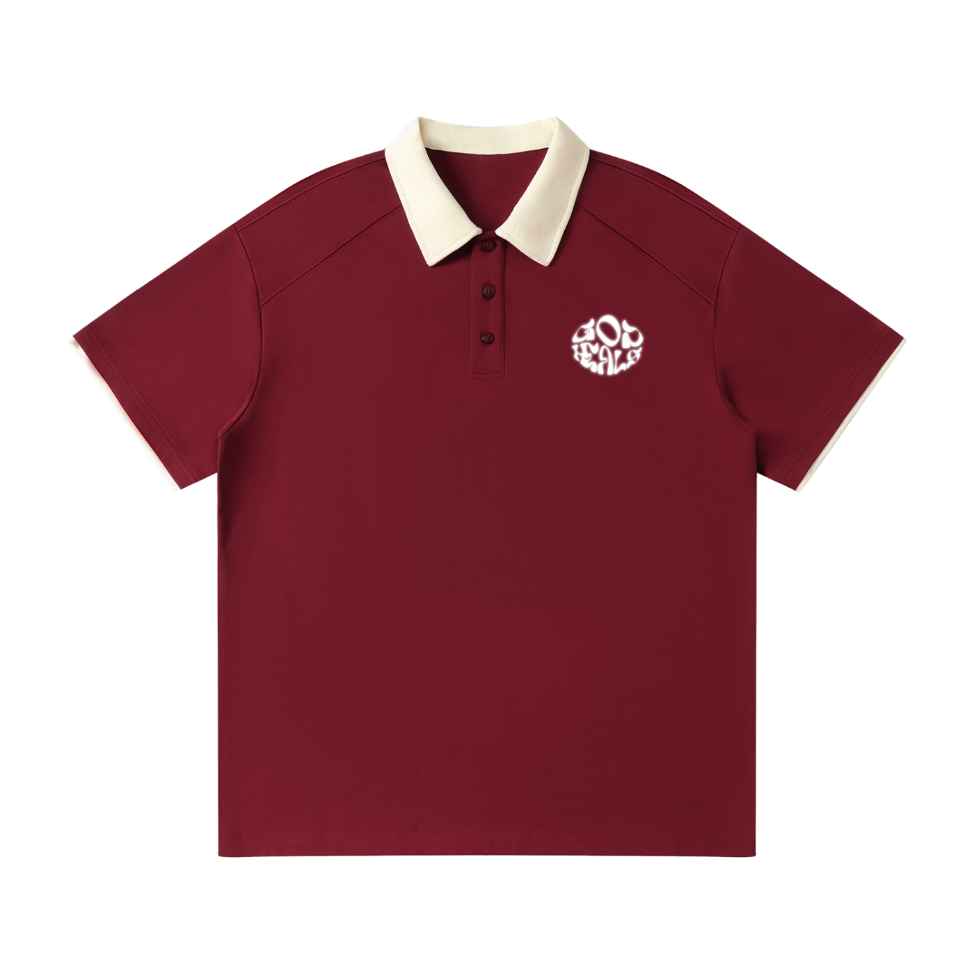 God Heals Contrast Collar Raglan Polo Shirt