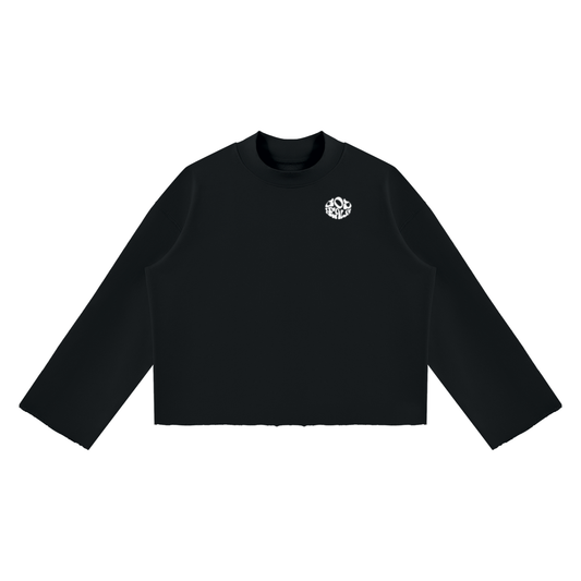 Unisex Mock Neck Raw Edge Boxy Sweatshirt