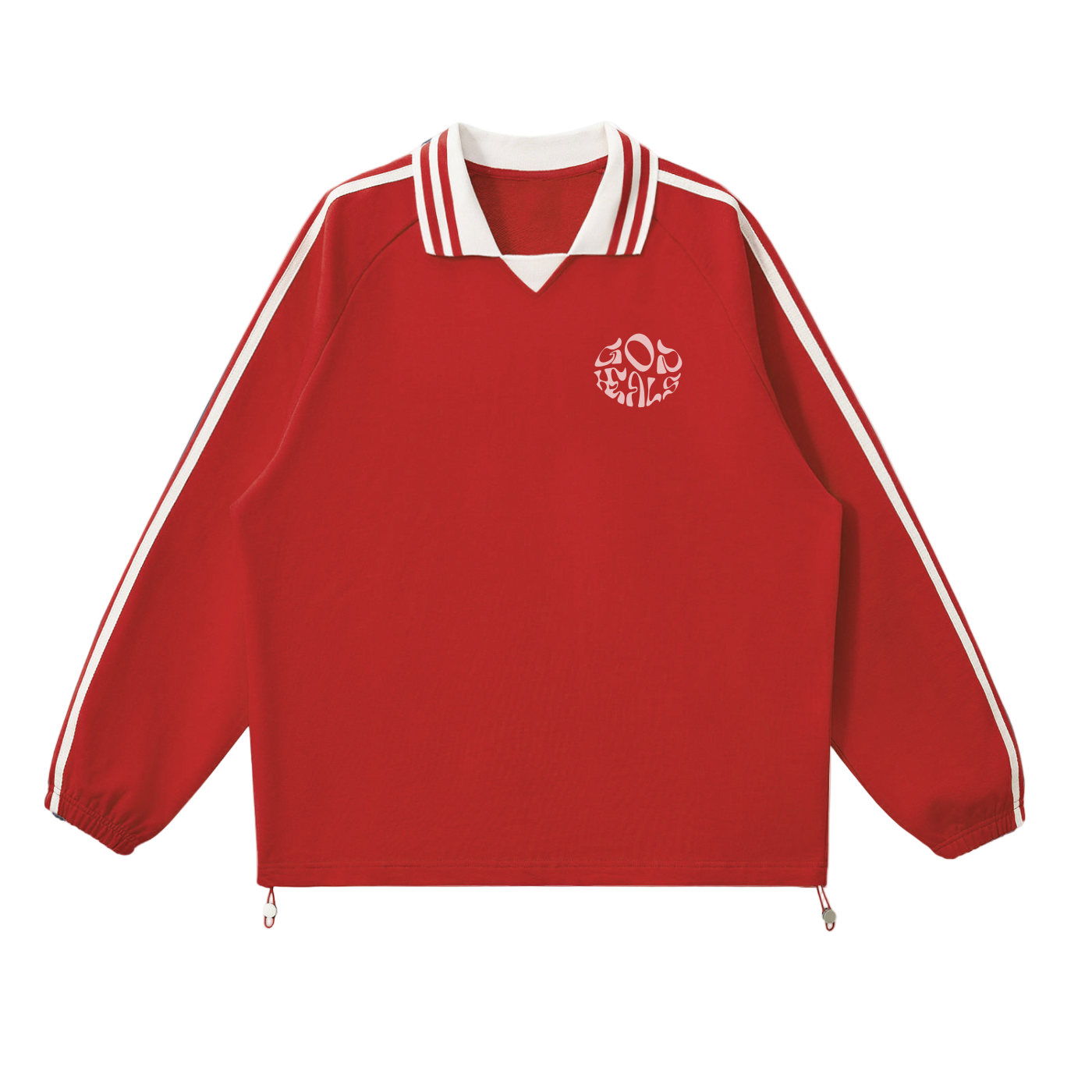 God Heals Contrast Striped Lapel Collar Sweatshirt