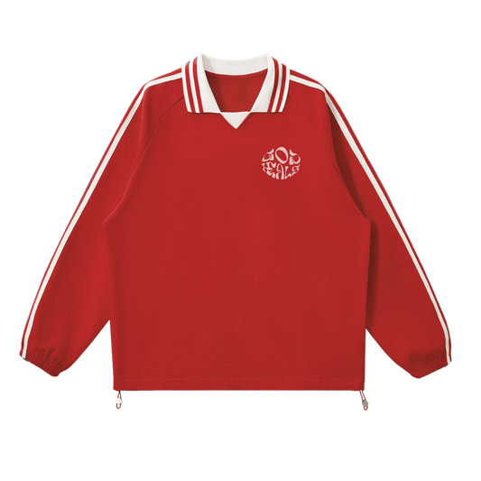 God Heals Contrast Striped Lapel Collar Sweatshirt