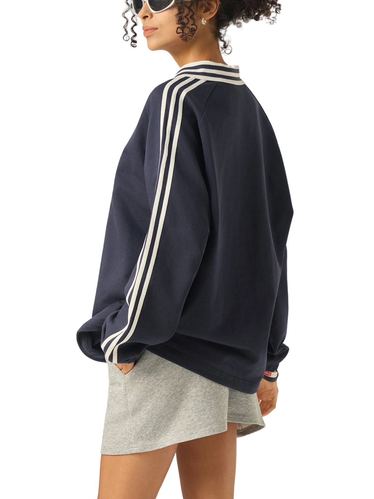 Contrast Striped Lapel Collar Sweatshirt
