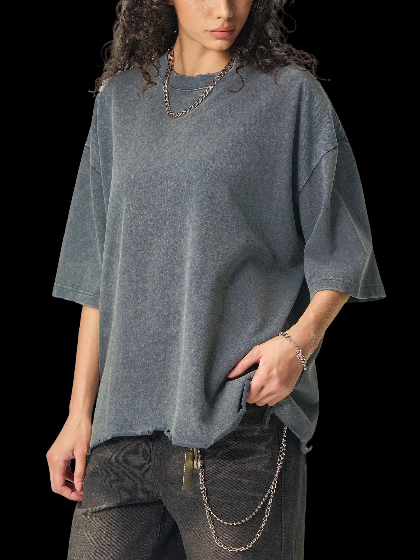 God Heals Snow Wash Raw-Hem Boxy T-shirt