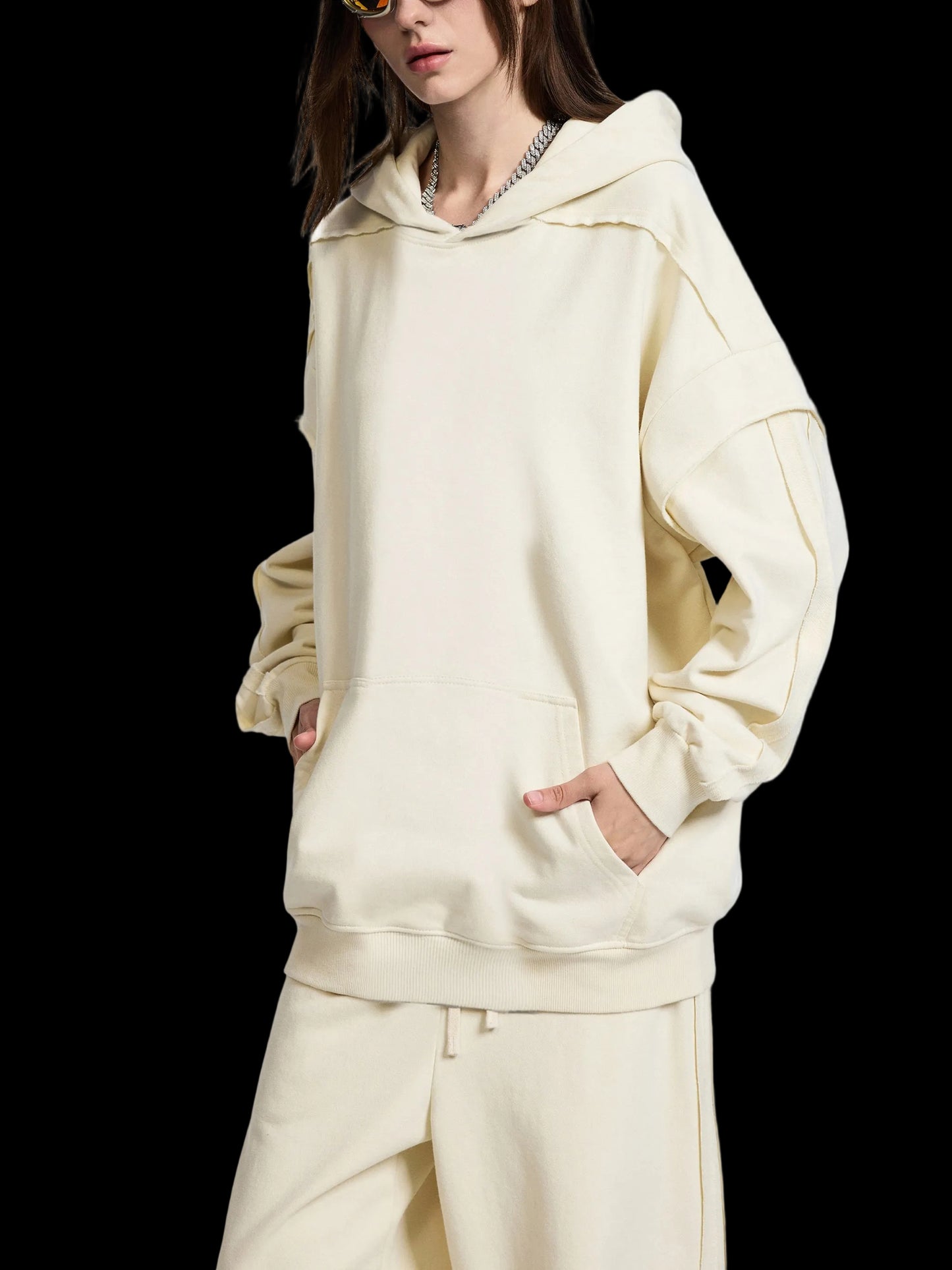 God Heals Contrast Tape Raw Edge Double Layered Hoodie