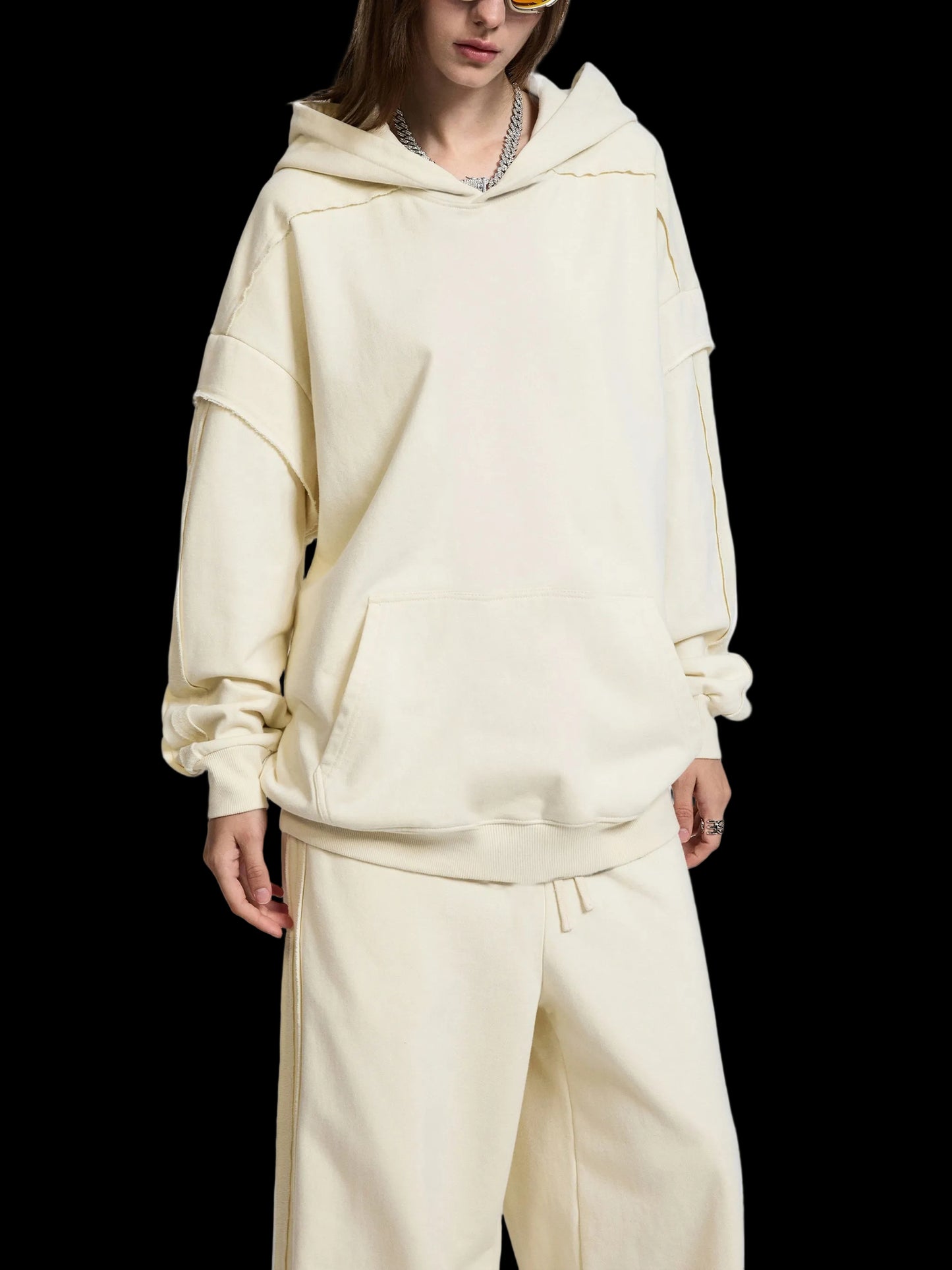 God Heals Contrast Tape Raw Edge Double Layered Hoodie